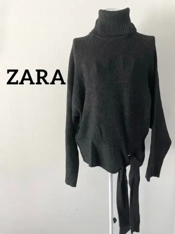 [ ZARA KNIT ] 하이넥 스웨터 사이드 리본 포함 블랙 S
