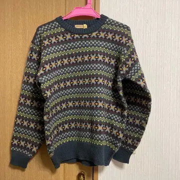 MARIE N 기하학 패턴 니트 스웨터 울 100%