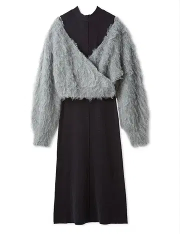 LILY BROWN 오프숄더 니트 포함 레이어드 원피스 그레이