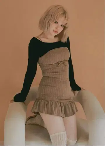 Andmary Dany ribbon knit set up beige M