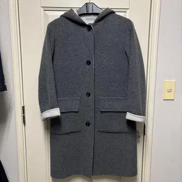 띠어리 루스 후드 부착 그레이 울 코트