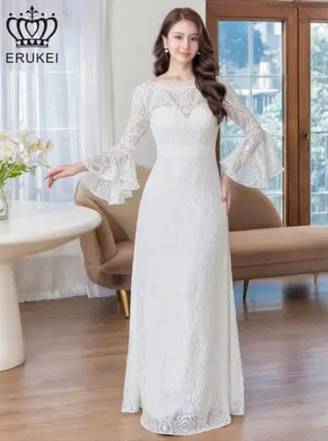 ERUKEI 화이트 레이스 드레스 롱 드레스