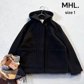 [최근] MHL. BASIC MELTON 후드 자켓 숏코트 블랙