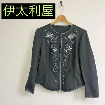 이탈리아 자수 스팽글 노카라 자켓 그레이