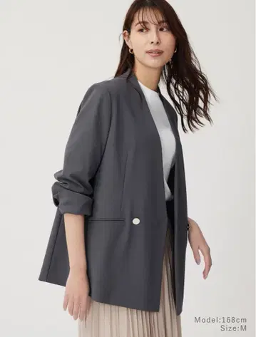 새상품급 PLST 하이 스트레치 트리코트 컬러리스 더블 자켓