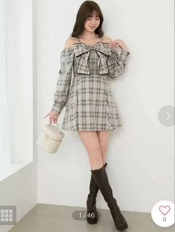 마제스틱 레곤 체인 부착 빅 리본 미니 원피스