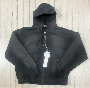 WYM LIDNM 지퍼 후드티 빈티지 블랙 짧은 기장 후드티