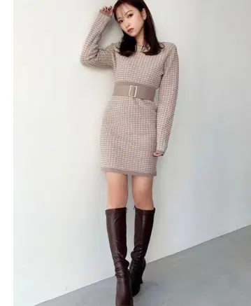트위드풍 미니 니트 원피스