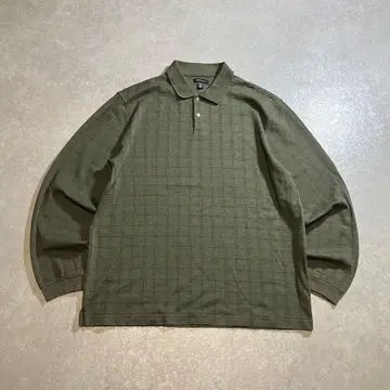 00s Van Heusen 긴팔 피케 셔츠 격자 무늬 올리브 셔츠