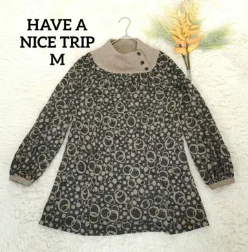 하브 아나이 스트립 긴팔 튜닉 (M) 레트로 패턴 레이온 비침 있음