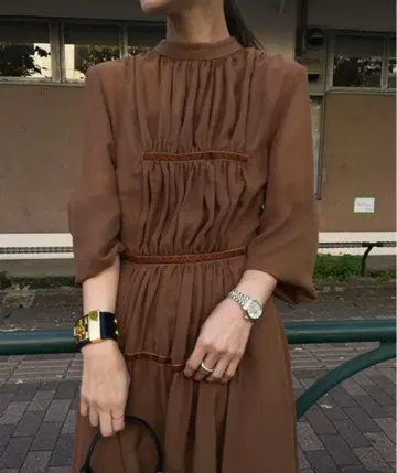 브라운 셔츠 원피스 긴팔