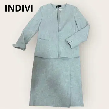 라이트 그레이 노카라 스커트 수트 INDIVI 비즈니스 수트 S