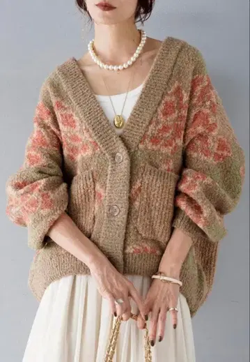 [택 포함 새상품] lupilien 자카드편 대꽃무늬 니트 가디건