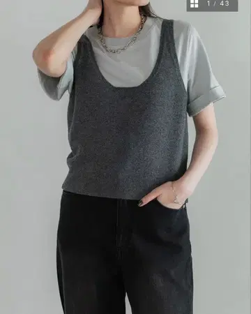 크루레 crewre 2way 울 캐시미어 니트 뷔스티에 차콜 그레이