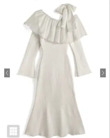 원 숄더 프릴 리본 롱 원피스[dr820] 화이트