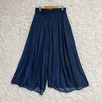 와이드 플리츠 팬츠 ( M ) 가우초 팬츠 허리밴딩 얇은 소재 네이비