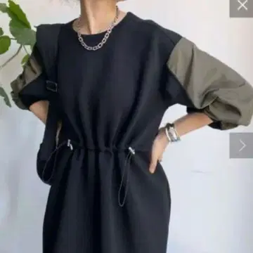 DouDou 블랙 롱 원피스 드로스트 이소재