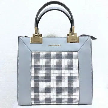 새상품 사만사 베가 심플 스퀘어 2way 토트백 체크 무늬 그레이
