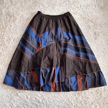 컨디션 최상 에이코 콘도 절개 플레어 스커트 브라운