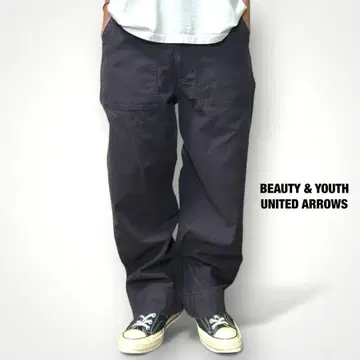 새상품 B&Y 유나이티드 애로우즈 백 새틴 베이커 팬츠 밀리터리