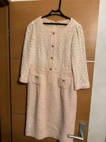 핑크 레이스 7부 소매 원피스