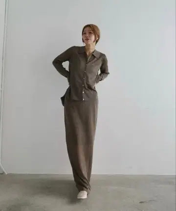 시마무라 hideka 콜라보 가디건 스커트 셋업