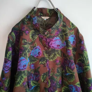 꽃무늬 블라우스 빈티지 레트로 울 브라운 블루