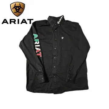 ARIAT 블랙 소매 프린트 긴팔 셔츠
