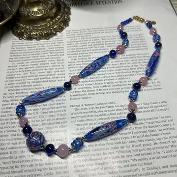 이탈리아제 베네치아 유리 목걸이 블루 계열 522