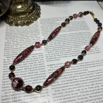 이탈리아제 베네치아 유리 목걸이 빨간색 핑크 525