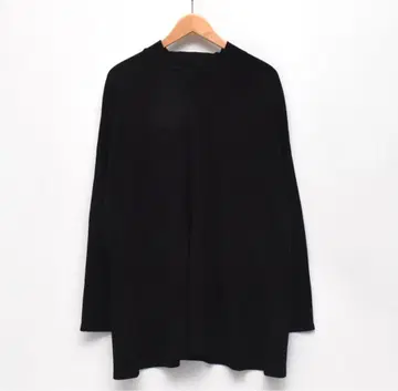 블랙 긴팔 V넥 니트 롱 기장 티셔츠