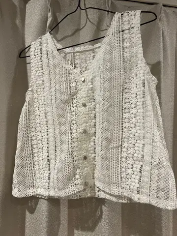 언리쉬 레이스 슬리브리스 상의 M 화이트