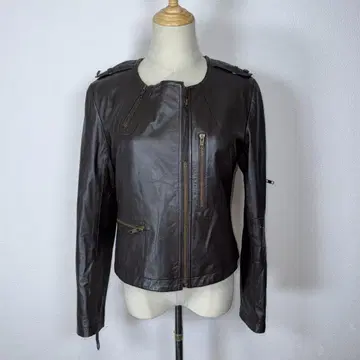 새상품급 여성용 가죽 라이더 자켓 다크 브라운 램 가죽 M