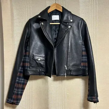 라이더 자켓 HARE 양가죽 울 체크 브라운