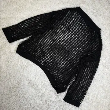 갤러스트 [ M 상당 ] 시스루 편직 래글런 니트 7부 소매 블랙