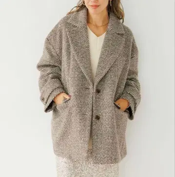 새상품급 베이플로우 24AW 울 코트 트위드 헤링본 M