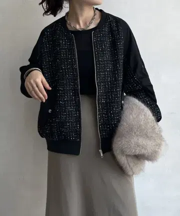 트위드 MA-1 슬리브 블루종