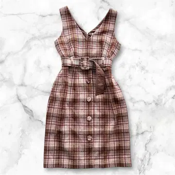헤이세이 레트로 원피스 허리 벨트 체크 레이어드