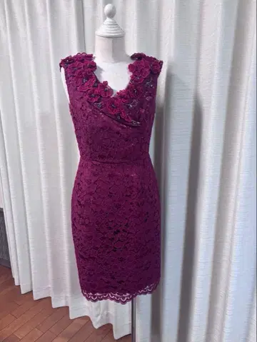 버건디색 레이스 슬리브리스 원피스