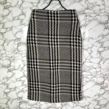 MANGO 망고 (M) 글렌체크 타이트 롱 스커트 블랙 브라운