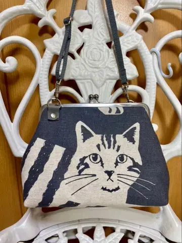 핸드메이드 에치노 echino 가마구치 숄더 고양이 미니백 그레이