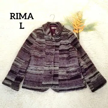 리넨 여성용 자켓(L) 보아 모헤어 혼방 보라색 스트라이프 토글 버튼