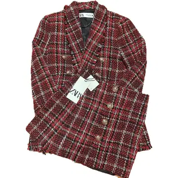 새상품 ZARA 빨간색 계열 체크 셋업 자켓 XS 가을/겨울 스커트