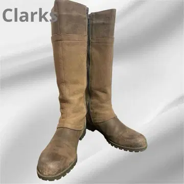 클락스 Clarks 브라운 가죽 롱 부츠 데미지 디자인 39