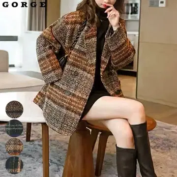 여성용 체크 무늬 코트 브라운 계열