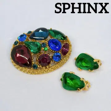 영국제 SPHINX 골드 멀티 컬러 비쥬 브로치/귀찌