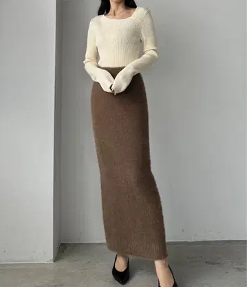 샤기 니트 펜슬 스커트 louere