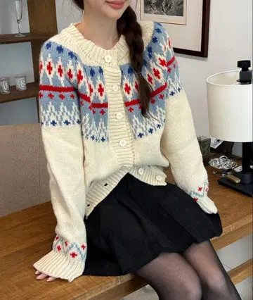 bymuni:r 노르딕 무늬 니트 가디건
