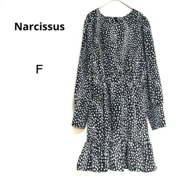 새상품급 나르시스 F 블랙/화이트 레오파드 프릴 원피스 허리밴딩