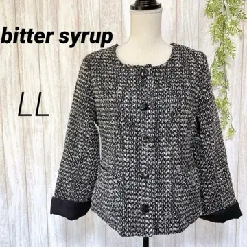 [비터 시럽] 트위드 자켓 노카라 블랙 울 빅 사이즈 LL